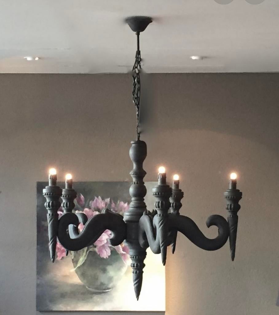 Hoffz Eenhoorn kroonluchter 80cm, Ophalen, Zo goed als nieuw, Hout, Hoffz