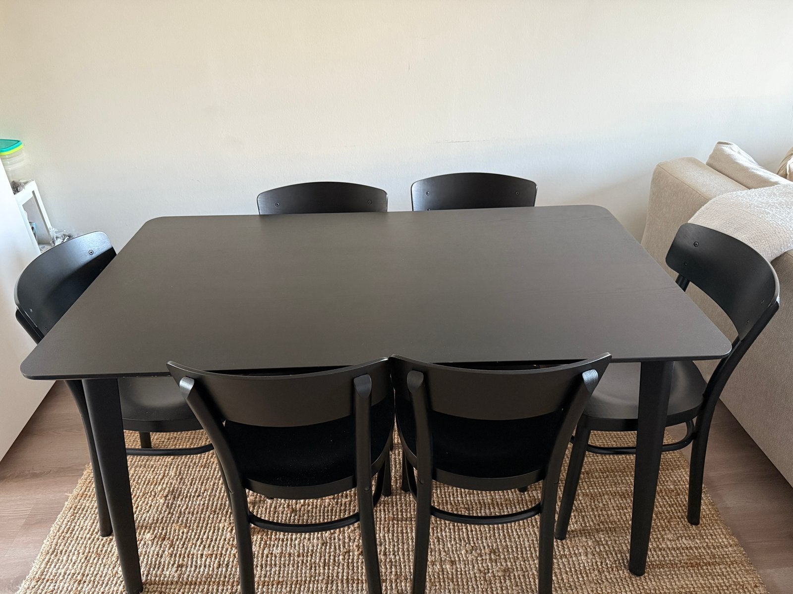 IKEA LISABO eettafel zwart 140x78 cm+6 IDOLF eetkamerstoelen, Ophalen, 100 tot 150 cm, 50 tot 100 cm, Zo goed als nieuw