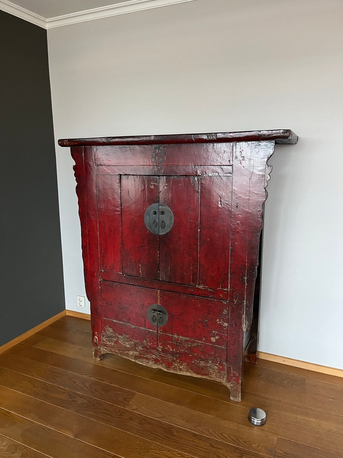 Antieke Chinese kast, rood gelakt, 145x155 cm, Ophalen
