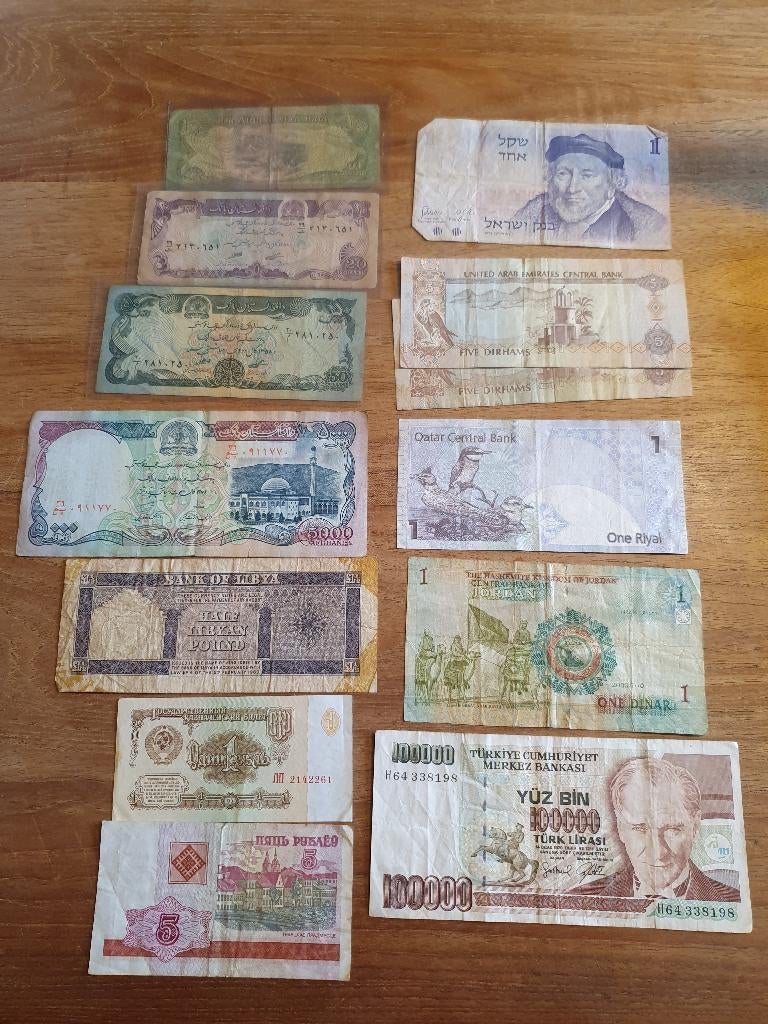 Diverse Arabische Bankbiljetten, Turkije, Libië enz., Ophalen of Verzenden, Midden-Oosten