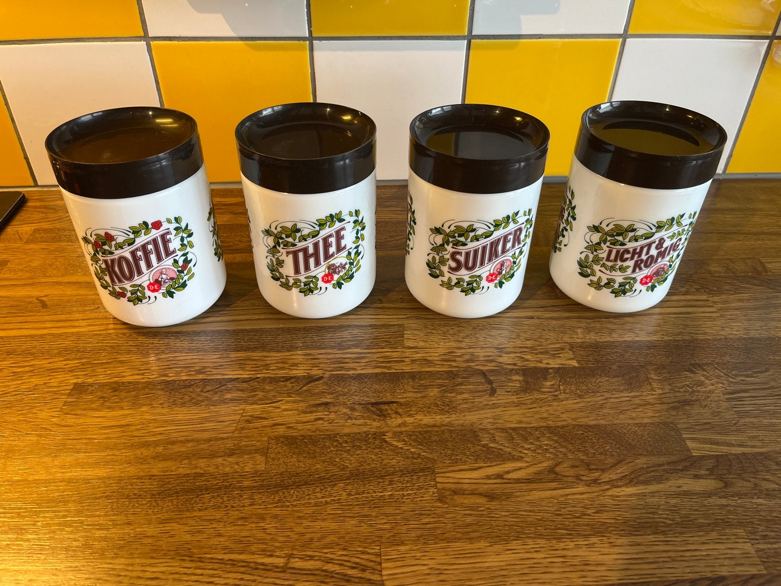 Vintage douwe egberts voorraadpot: Koffie,thee,suiker,romig, Ophalen of Verzenden