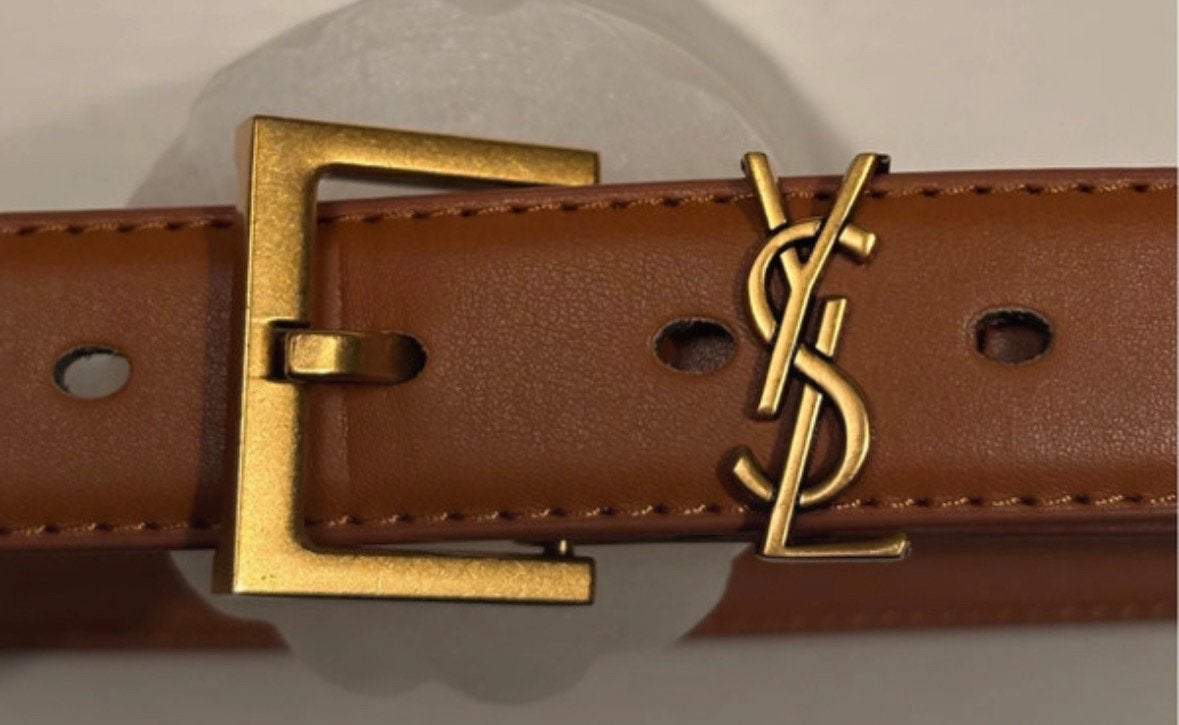 Bruine designer riem y logo, Verzenden, Nieuw, Bruin, 100 cm of meer