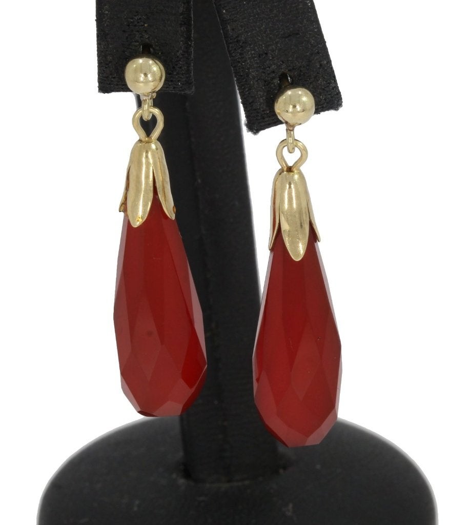 Carneool 14k gouden vintage set dames oorbellen fraai, Verzenden, Goud, Oorbellen, Met edelsteen