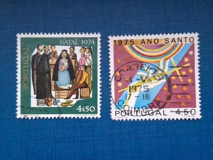 Postzegel Portugal 1974 en 75 2 Kerst zegels 03-06, Ophalen of Verzenden, Portugal, Gestempeld