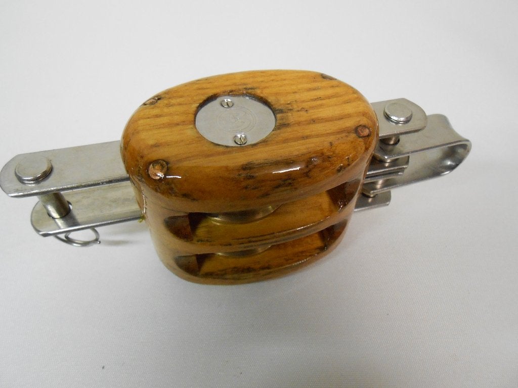 Houten Blok / Katrol, dubbelschijfs, 12 mm, 2 stuks, Ophalen of Verzenden, Gebruikt, Lijn of Blok