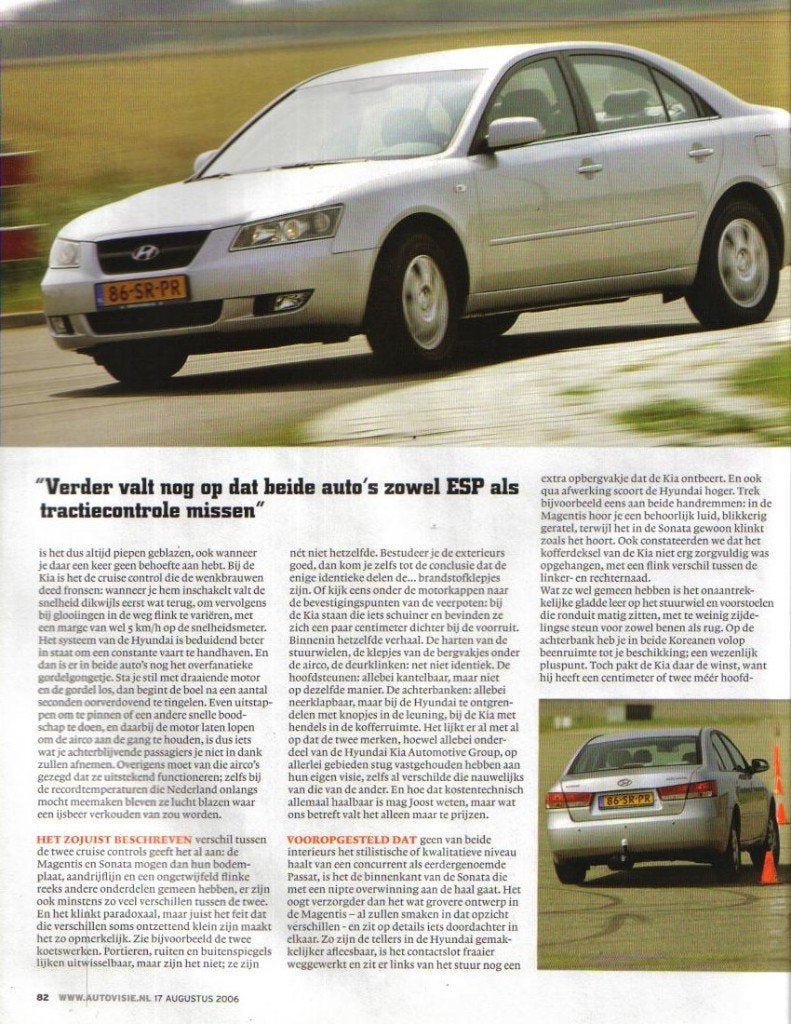 Autovisie dubbeltest Hyundai Sonata en Kia Magentis 2006, Ophalen of Verzenden, Gelezen, Overige merken