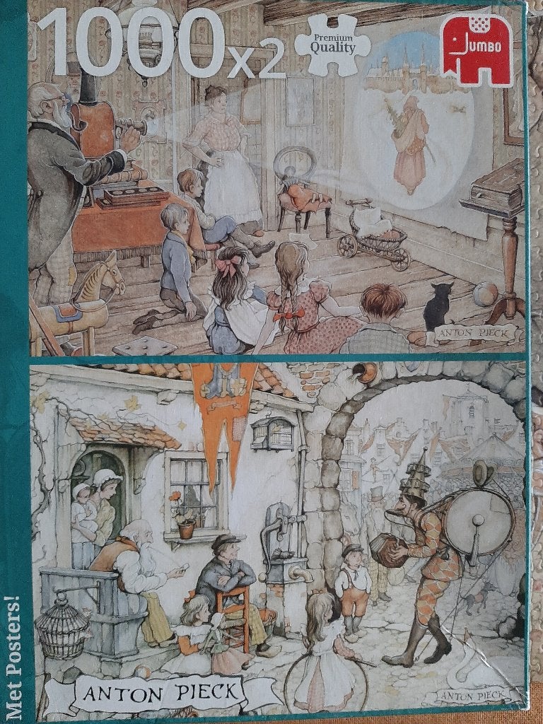 Anton Pieck puzzels, 2 x 1000 stukjes in doos,, Verzenden, 500 t/m 1500 stukjes, Zo goed als nieuw, Legpuzzel