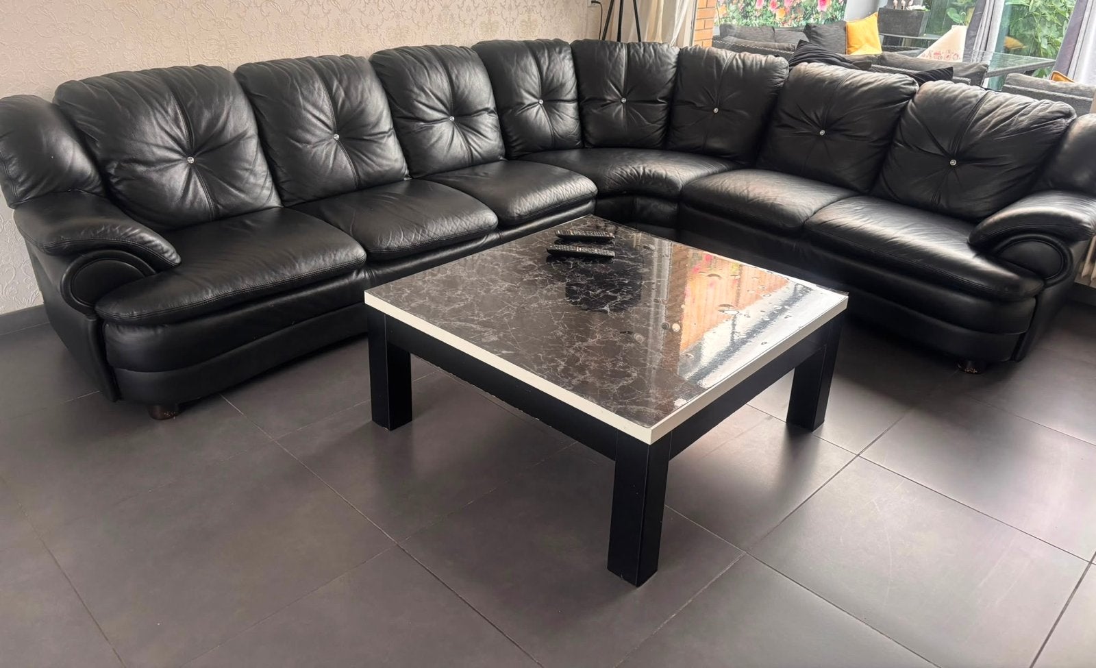 Complete woonkamer meubels bank, tafel, kasten, Ophalen, Gebruikt, 100 tot 125 cm, Hoekbank