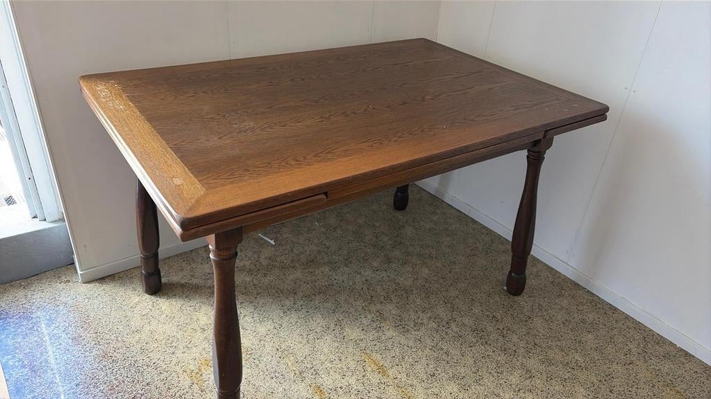 Vintage eiken boerderij eettafel met trekblad, Ophalen