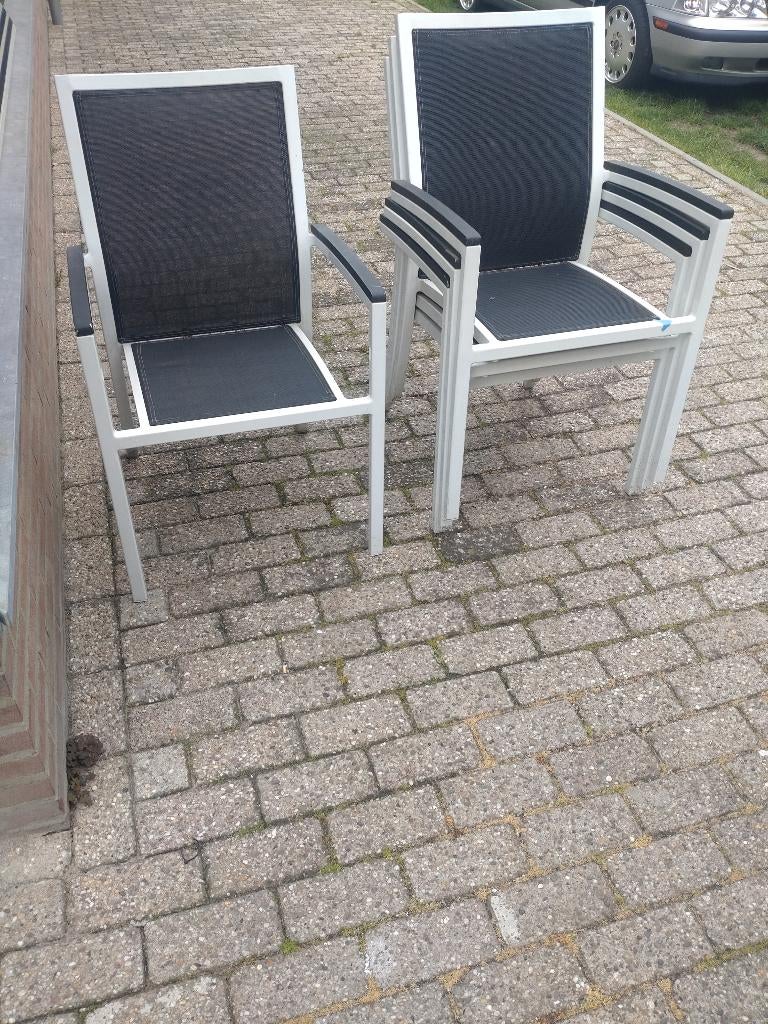 4 Tuinstoelen wit alu, Ophalen, Gebruikt, Aluminium, Stapelbaar