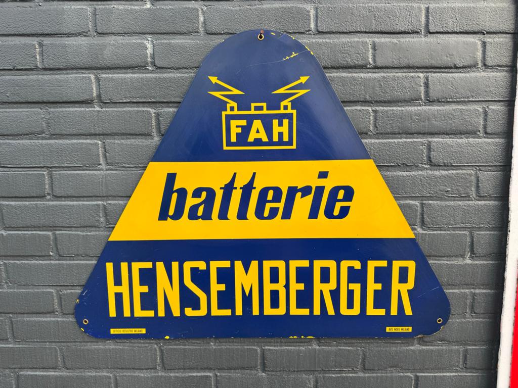 Vintage Reclamebord FAH Batterie HENSEMBERGER, Reclamebord, Gebruikt, ., Ophalen of Verzenden