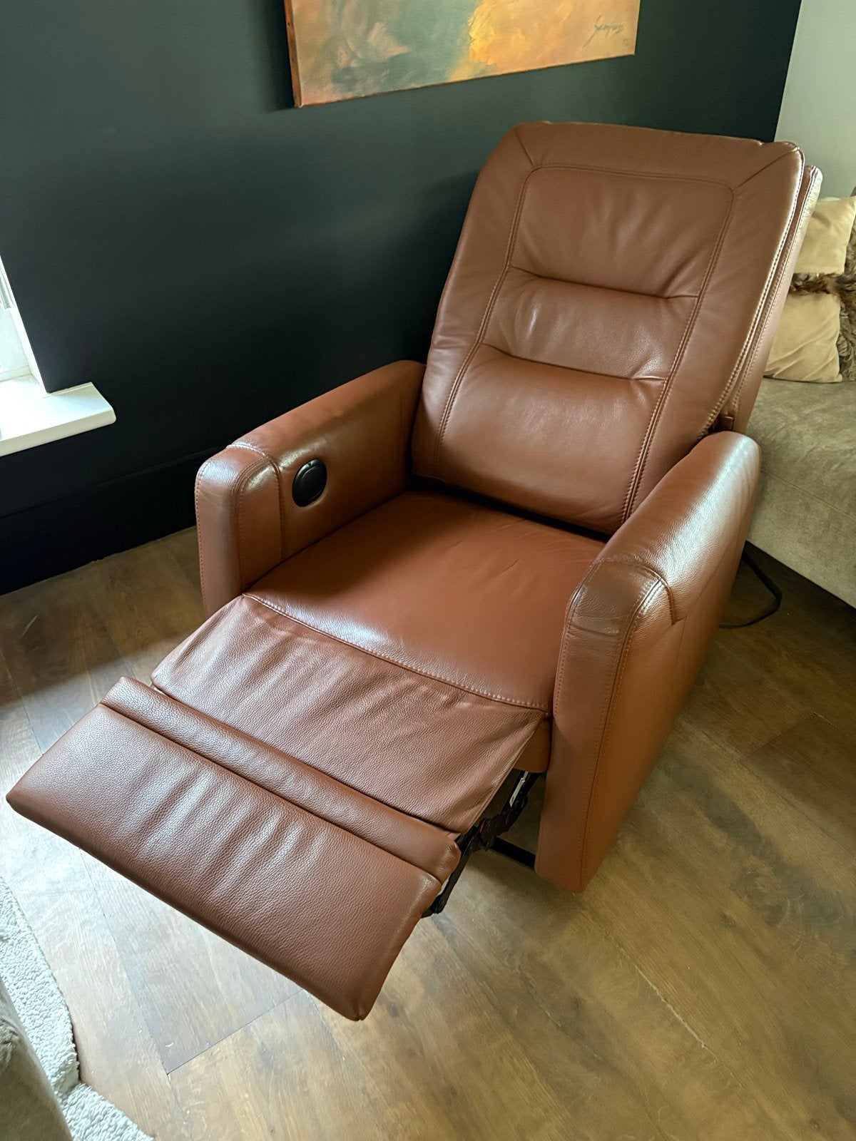 Comfortabele relaxfauteuil van leer - Bruin, Huis en Inrichting, Gebruikt, Ophalen of Verzenden, 50 tot 75 cm, Leer