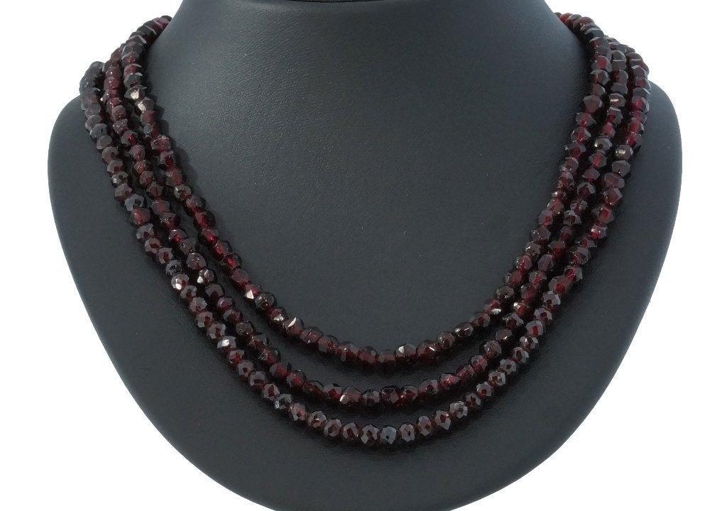 Granaat ketting fraai vintage zilveren slot dame 3-strengs, Ophalen of Verzenden, Zilver, Ketting, Met edelsteen