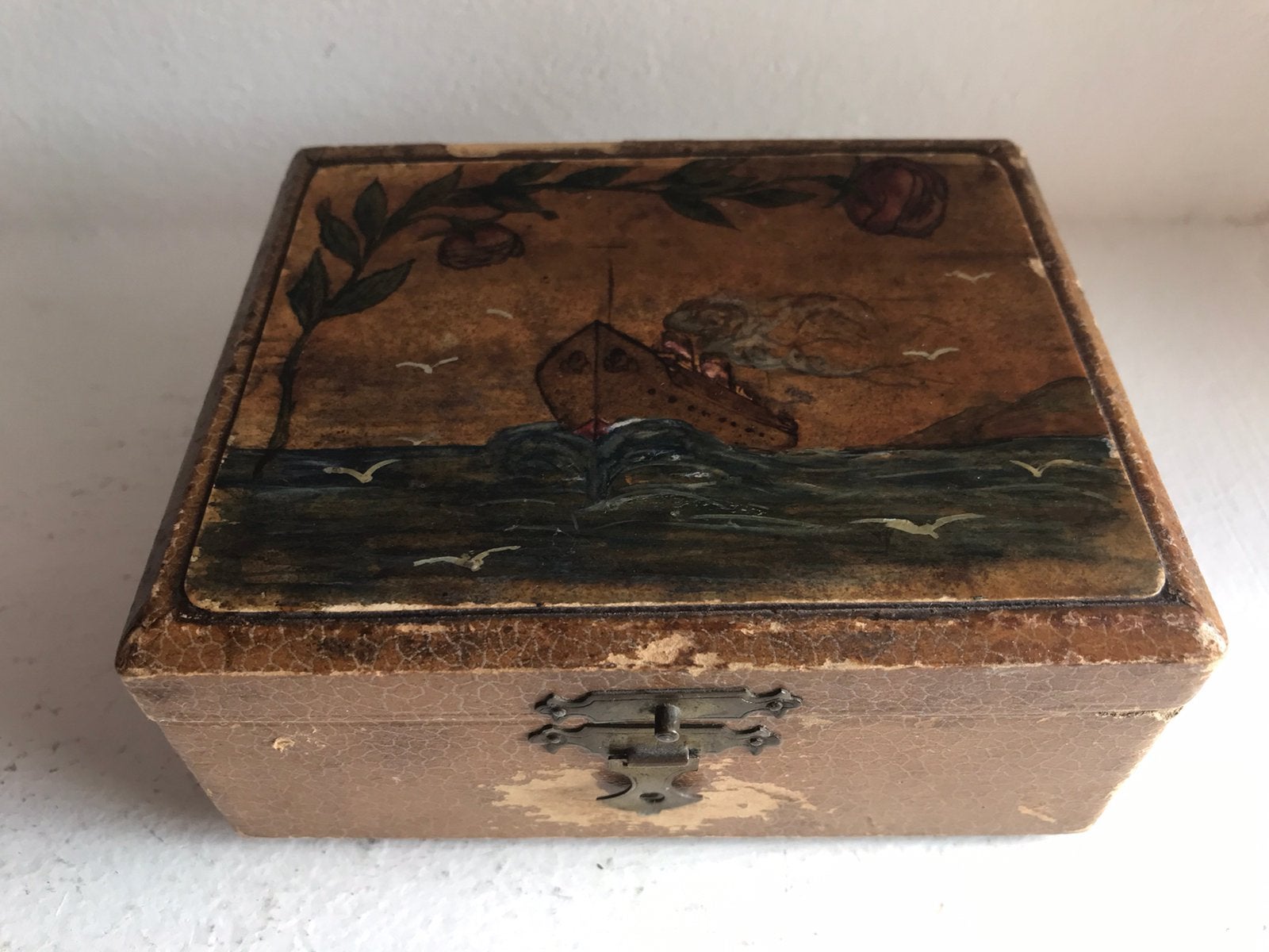 Houten sieradendoosje met afbeelding schip Parijs, Ophalen of Verzenden