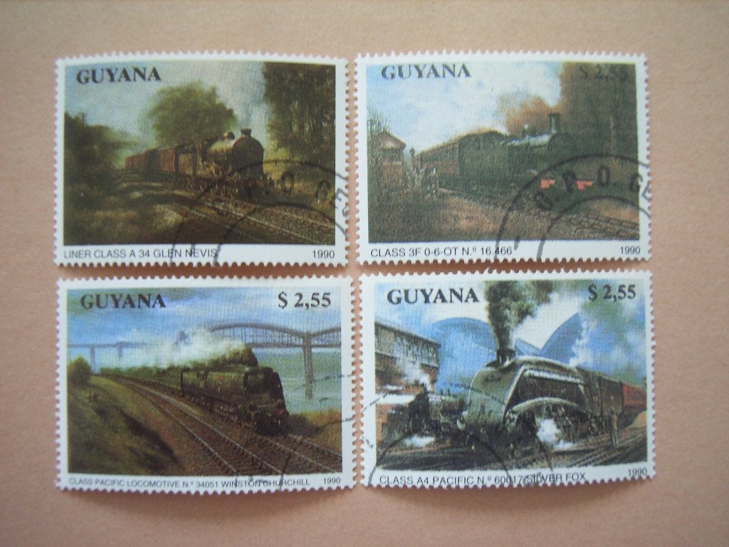 BL  Guyana stoom Locomotieven, Verzenden, Gestempeld, Treinen