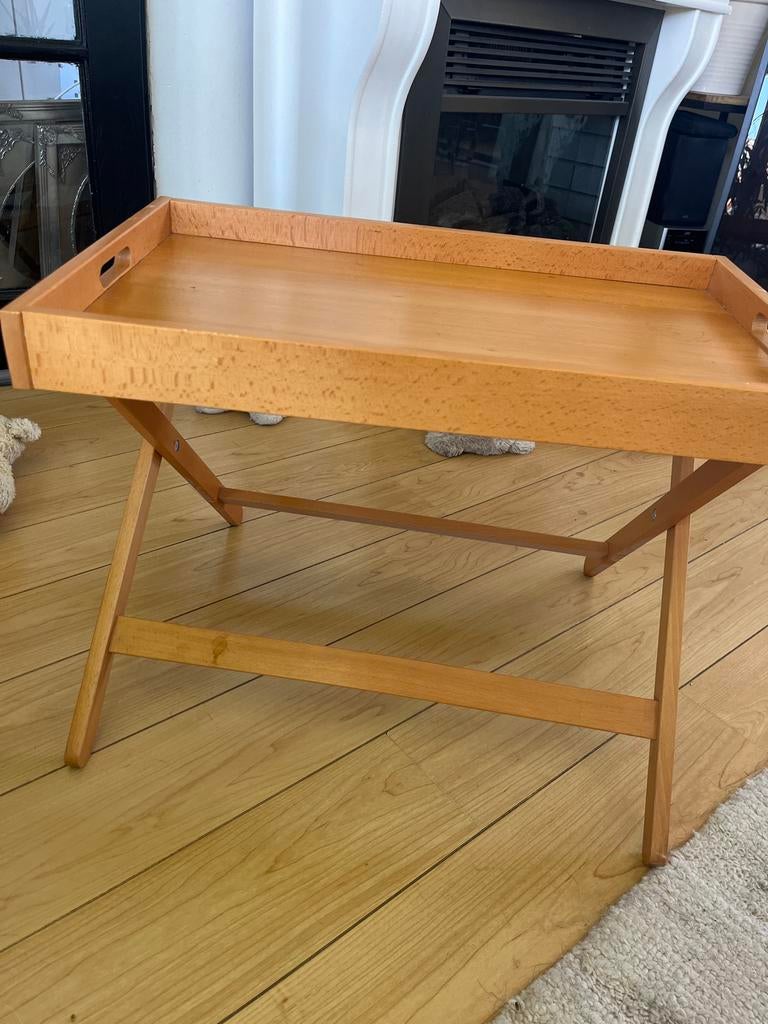 Houten dienblad op inklapbaar onderstel, 45 tot 60 cm, Gebruikt, Rechthoekig, Hout