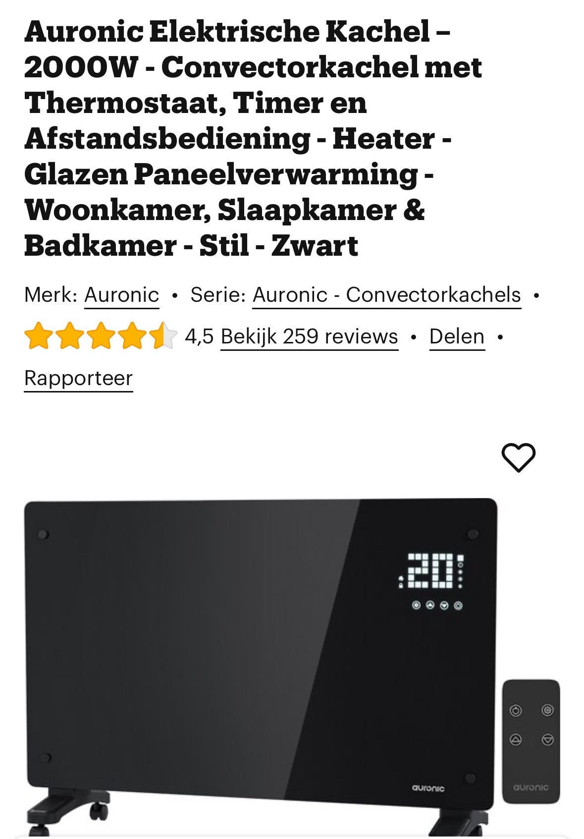 AURONIC Glazen Pannelverwarming 2000W, Huis en Inrichting, Ophalen, Zo goed als nieuw, Overige brandstoffen, Petroleumkachel