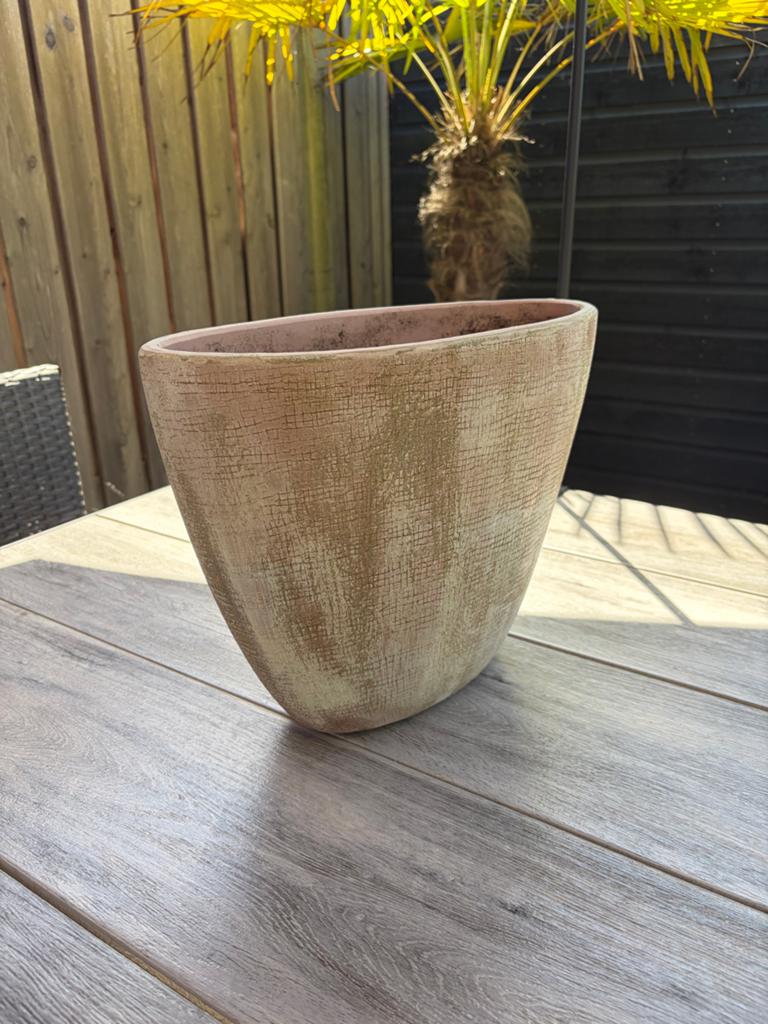 Ovale Bloempot Rose/Beige - 39x19x28 cm, Gebruikt, Binnen, Minder dan 40 cm, Overige vormen