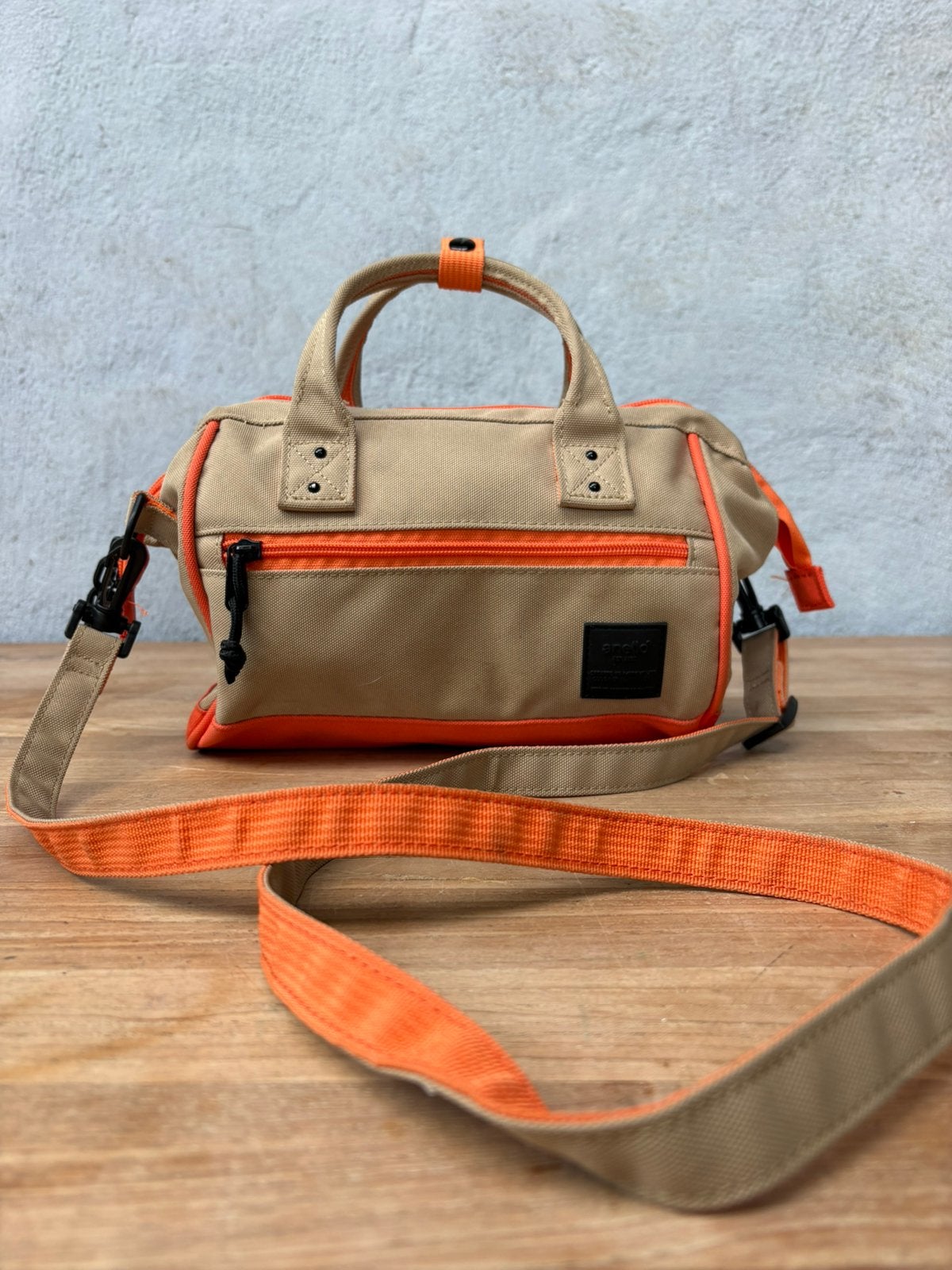 Originele Anello 2-Way Mini Boston Bag Beige / Oranje, Ophalen of Verzenden, Zo goed als nieuw, Beige, Handtas