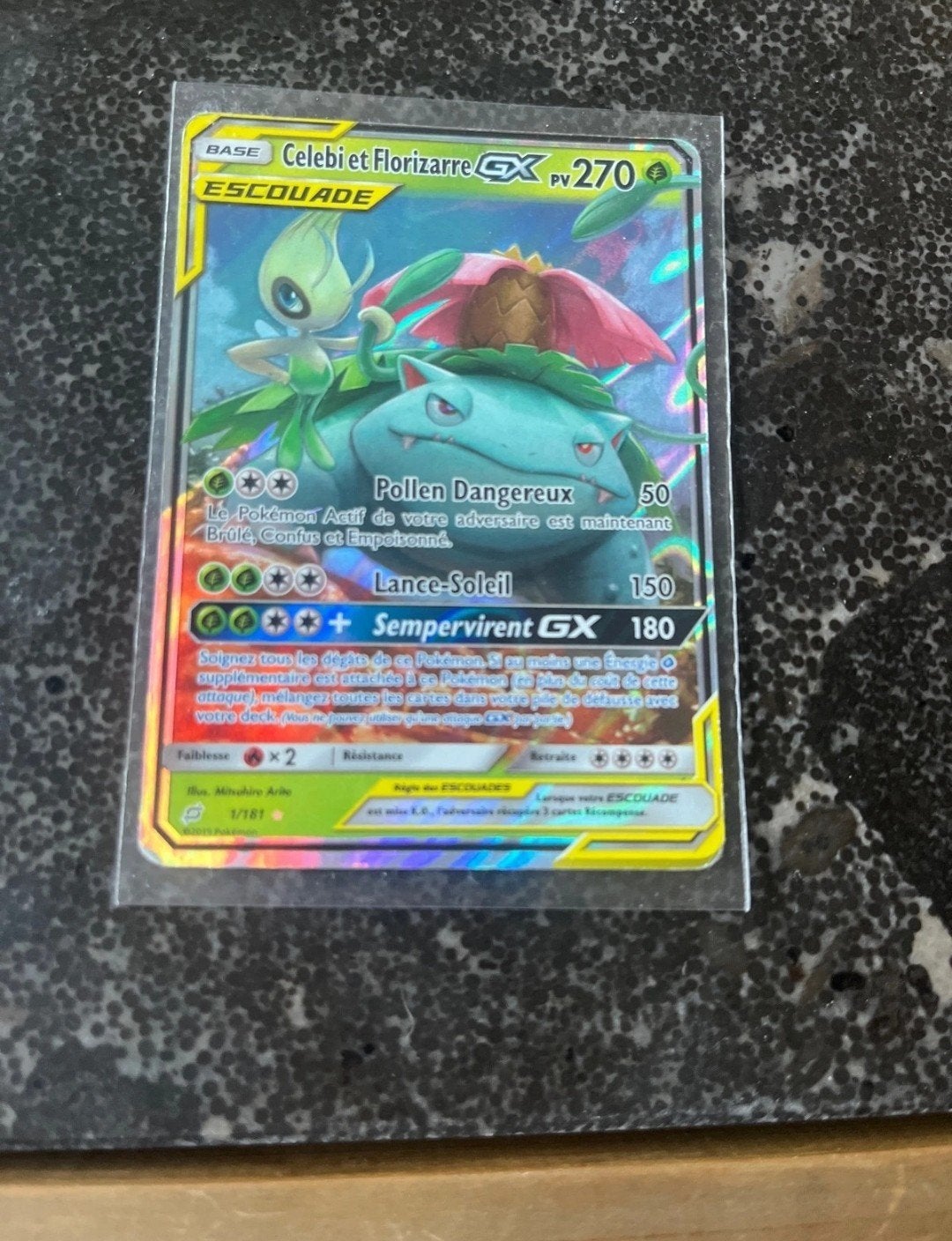 Celebi en Florizarre GX Pokémon kaart, Ophalen of Verzenden, Zo goed als nieuw, Losse kaart, Foil
