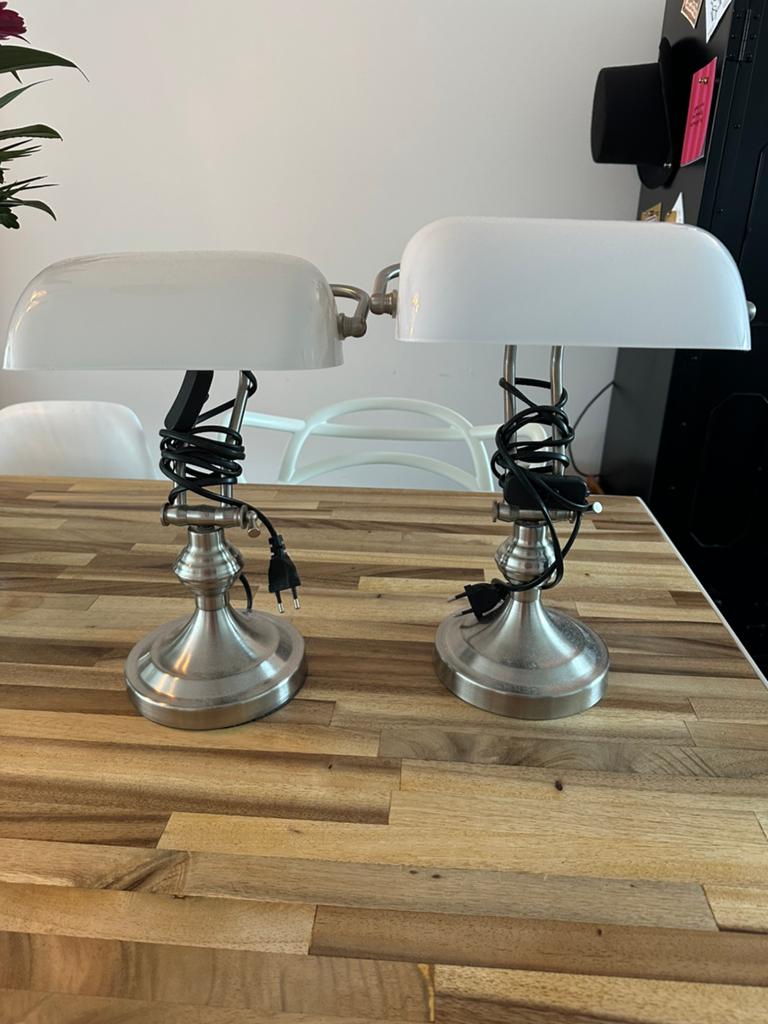 Wit metaal bureaulamp klassiek modern glas, Ophalen of Verzenden, Glas, Minder dan 50 cm