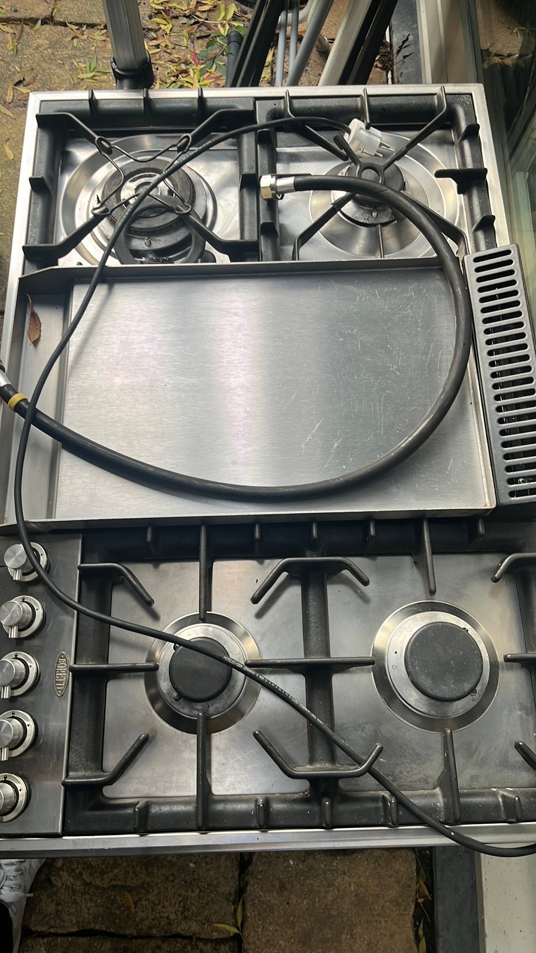 Boretti rvs kookplaat; 4 grote pittenmet bakplaat 60 x 90 cm, Ophalen, Zo goed als nieuw, Inbouw, Gas