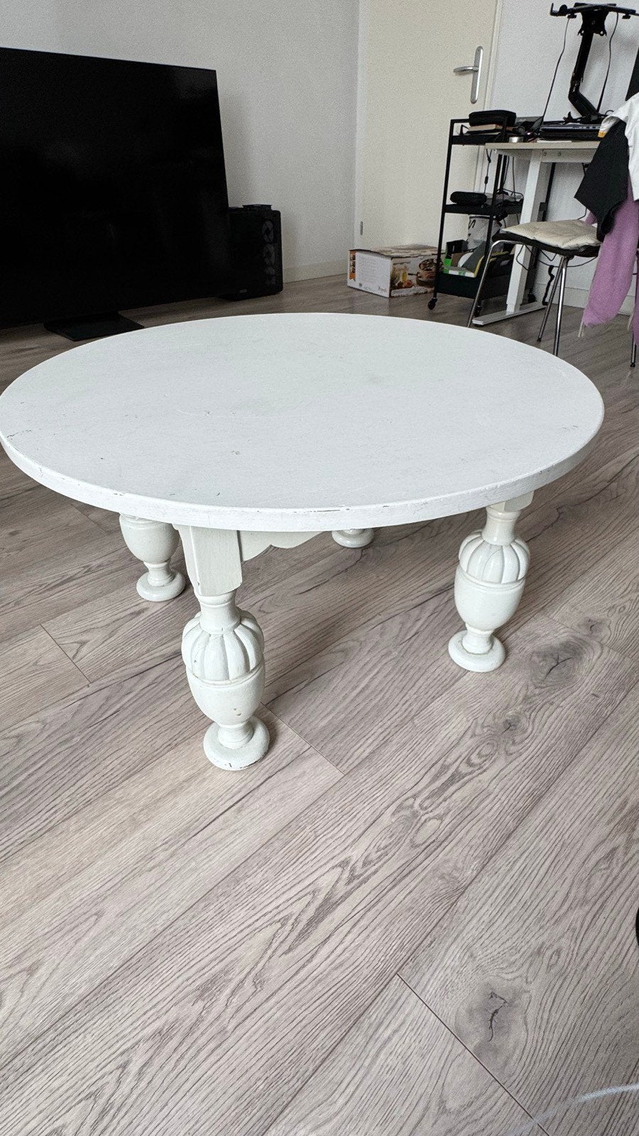 Ronde salontafel, wit geverfd, Gebruikt, 50 tot 100 cm, Rond, 5 – 50