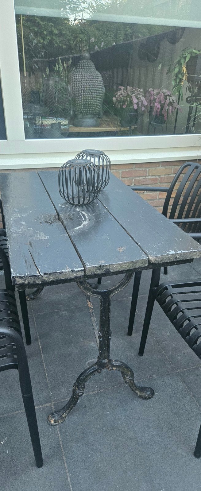 Vintage bistrotafel met gietijzeren onderstel, Ophalen of Verzenden