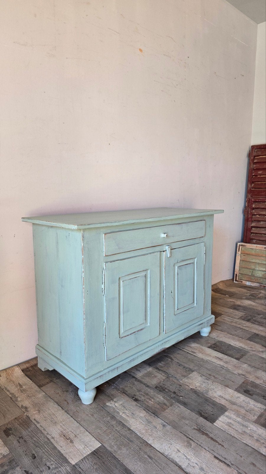 Mooi Brocant Dressoir Grenen Hout Blauw, 100 tot 150 cm, Met lade(s), Ophalen of Verzenden, Zo goed als nieuw
