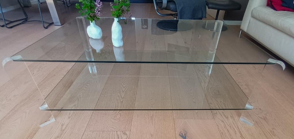 Glazen salontafel, Huis en Inrichting, Tafels | Salontafels, Ophalen, Gebruikt, 100 tot 150 cm, Tijdloos, past in elk interieur