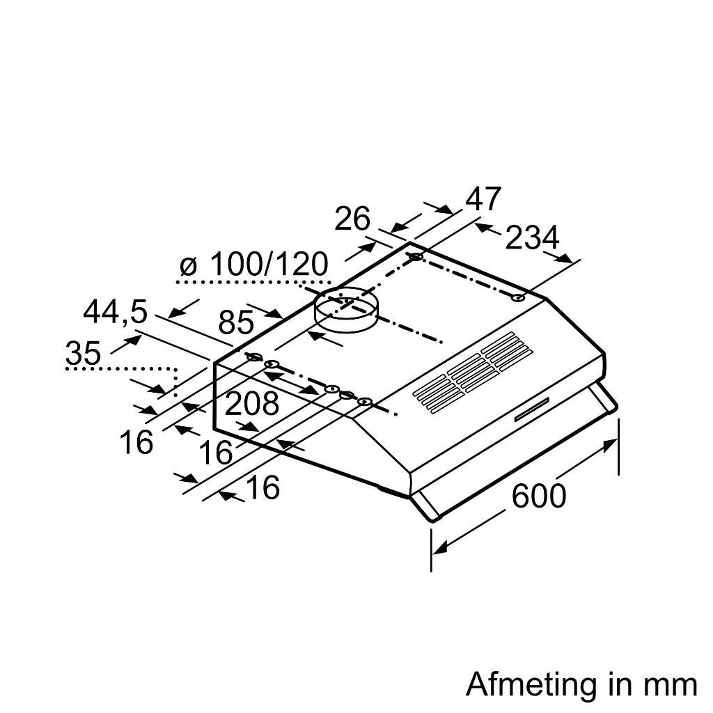 DUL60FA50 Onderbouw afzuigkap 60 cm Roestvrij staal, Ophalen, Onderbouw afzuigkap, Nieuw, Inbouw