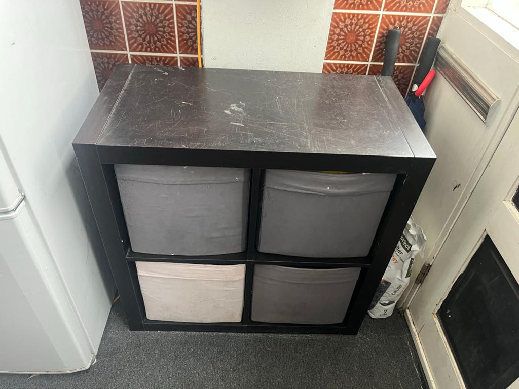 IKEA KALLAX kast met 4 vakken en opbergmanden, Ophalen of Verzenden, Gebruikt
