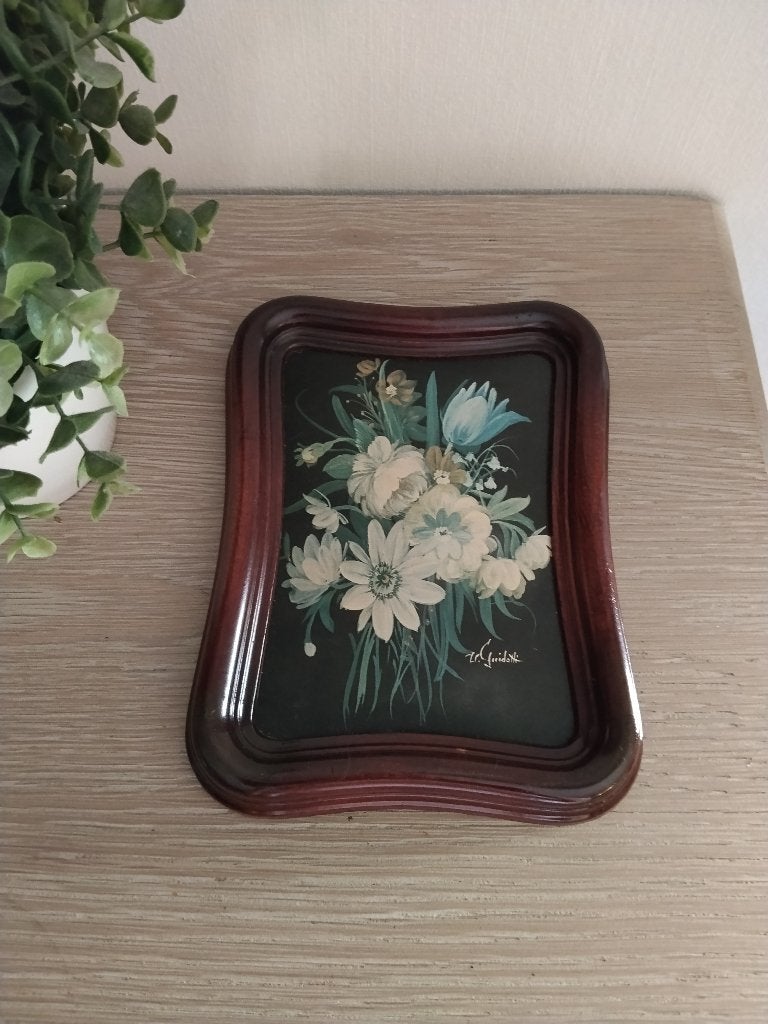 vintage kader met afgeronde hoeken met geschilderde bloemen, Ophalen of Verzenden, Zo goed als nieuw