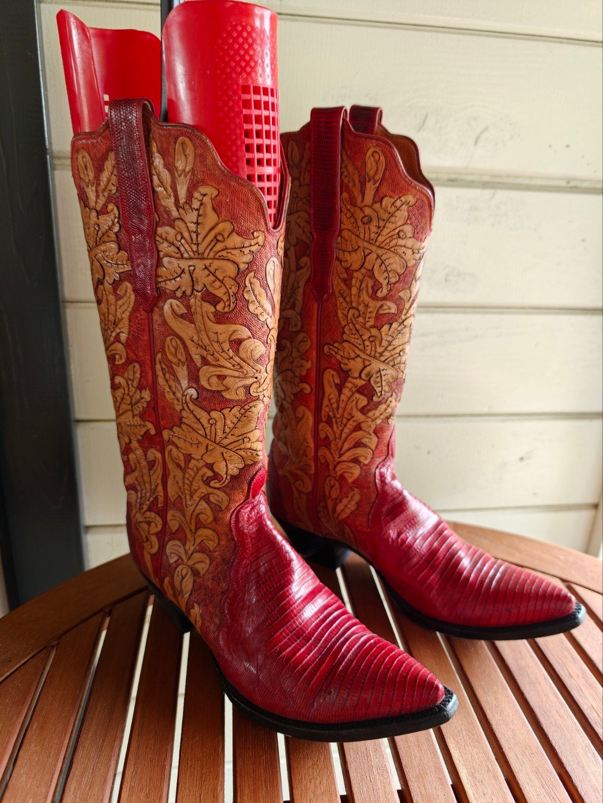 Ammons Dames Rode Leren Boots - Maat 36,5 - Puntgaaf, Lage of Enkellaarzen, Ophalen of Verzenden, Zo goed als nieuw, Ammons