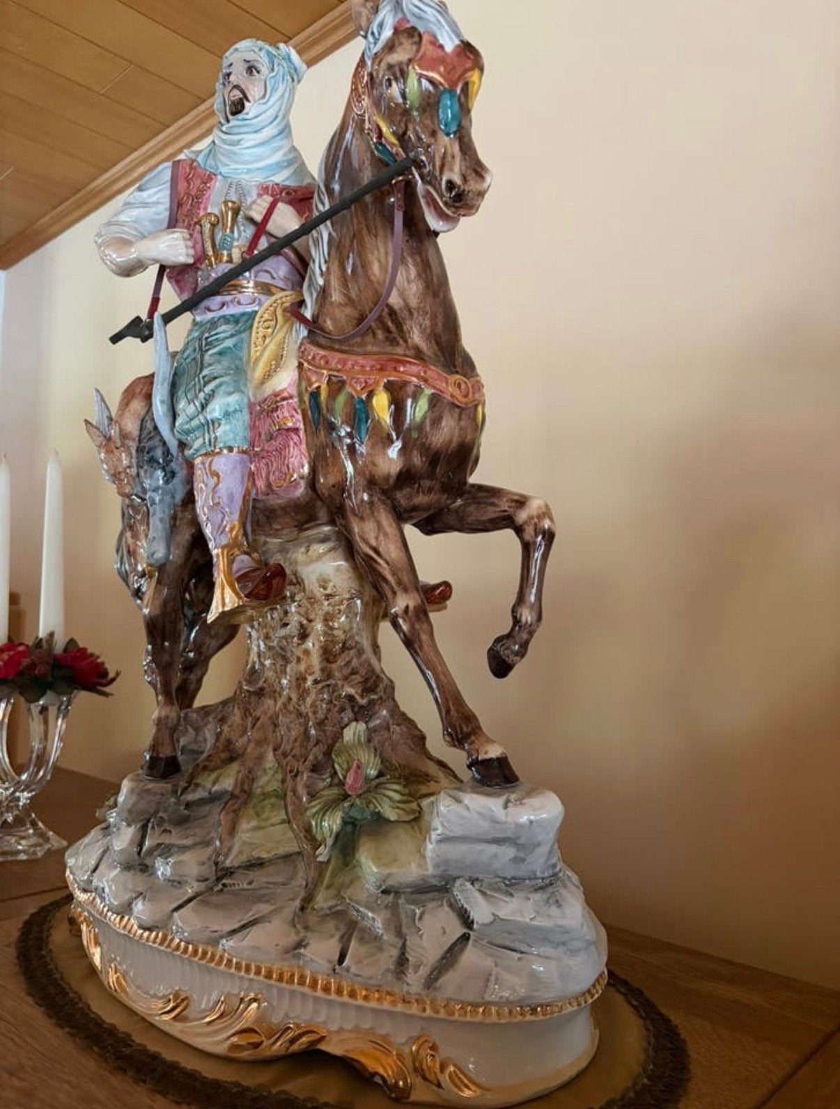 Capodimonte / Bassano-stijl Arabische Ruiter te Paard 70.cm, Ophalen
