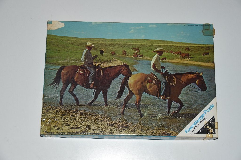 2 Maxi Cowboys & Indianen Ravensburger legpuzzels puzzel, Verzenden, Minder dan 500 stukjes, Gebruikt, Legpuzzel