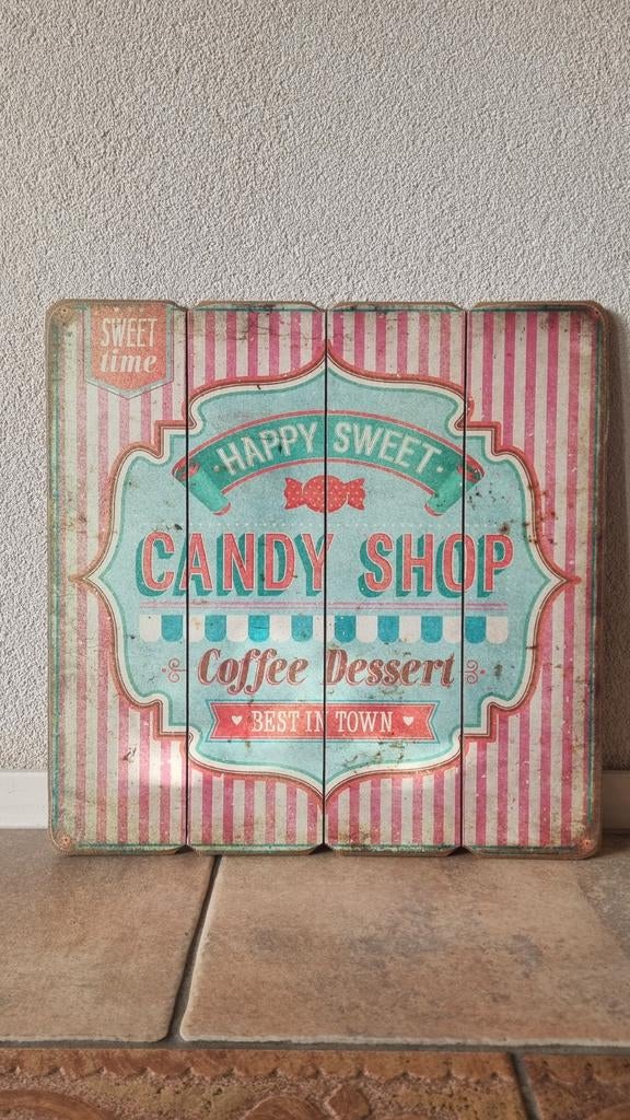 Vintage Candy shop / snoep winkel houten bord, Ophalen of Verzenden, Zo goed als nieuw