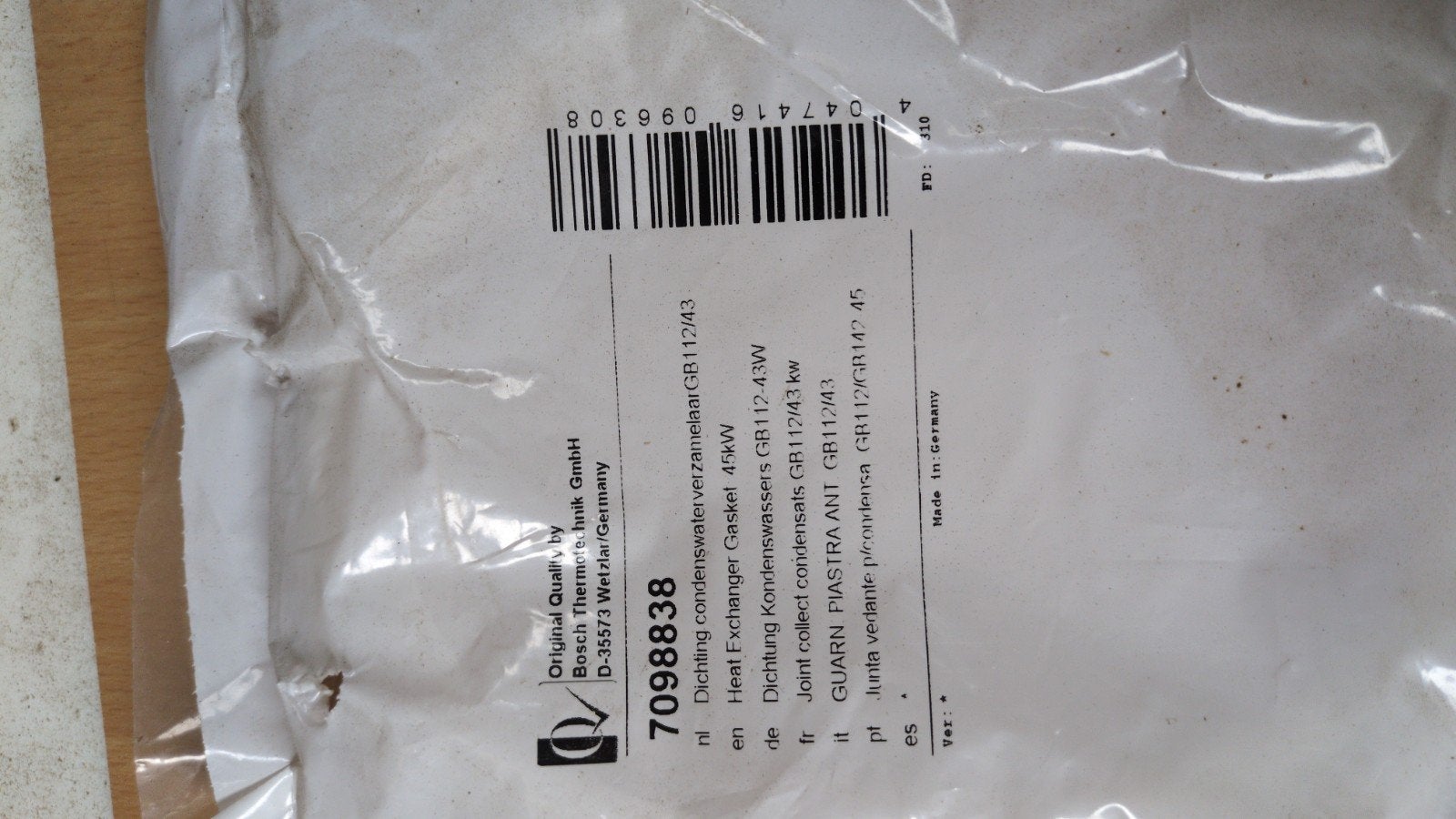 Bosch Thermotechniek Warmtewisselaar Pakking 7098838, Ophalen of Verzenden