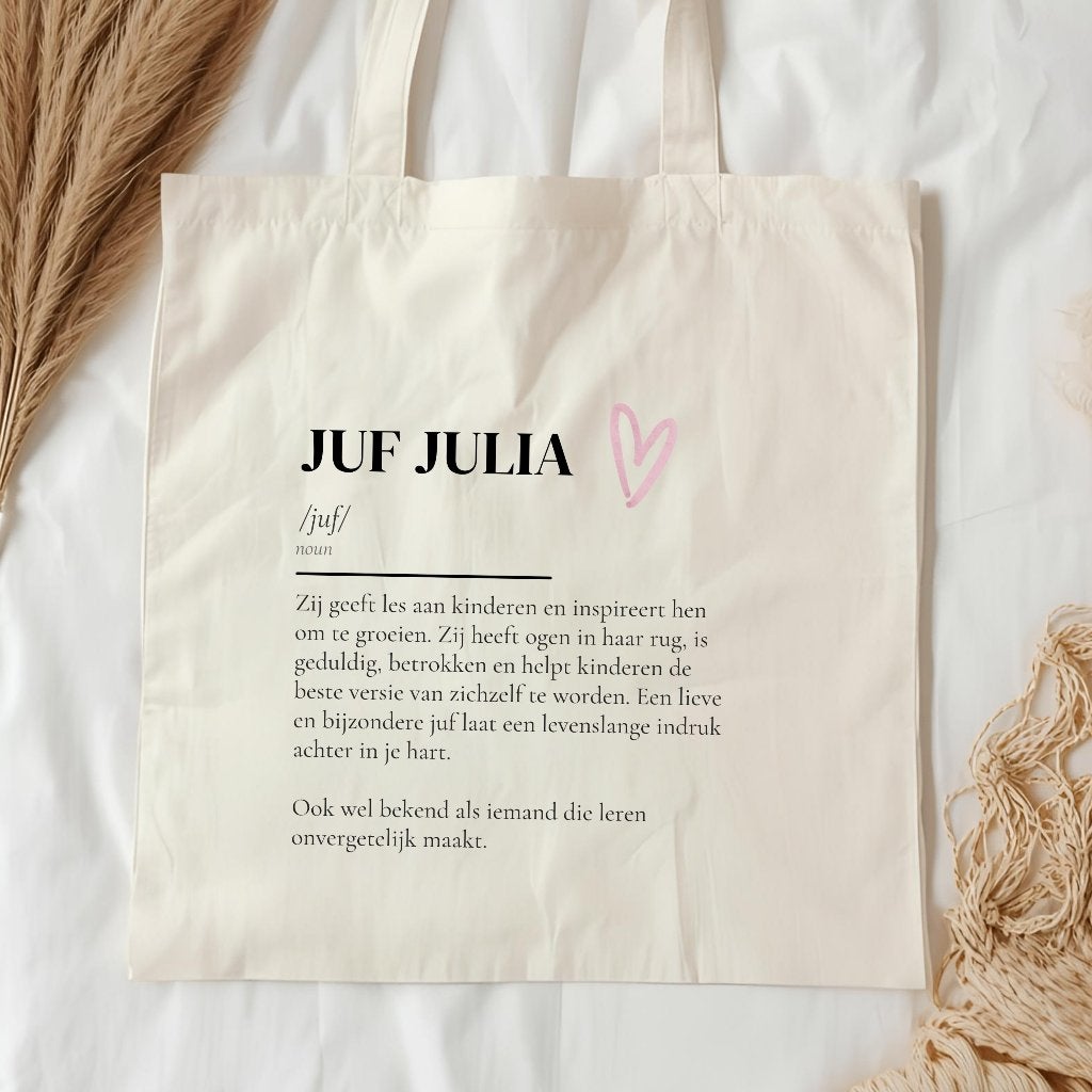 Linnen Tas - Tote Bag Juf & Meester Cadeau -gepersonaliseerd, Ophalen of Verzenden, Nieuw, Overige kleuren, Shopper