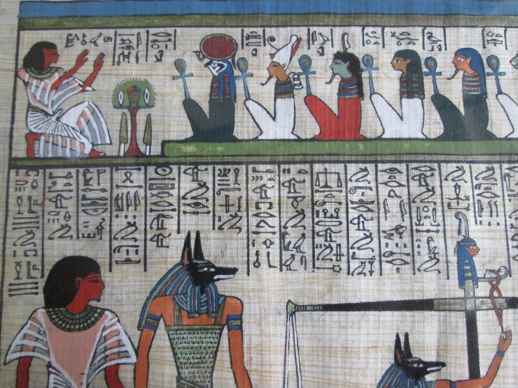 Fragment Dodenboek op Papyrus - 55x38 cm met echtheidsstempe, Antiek en Kunst, Kunst | Niet-Westerse kunst, Ophalen, 38 cm, Papier/karton
