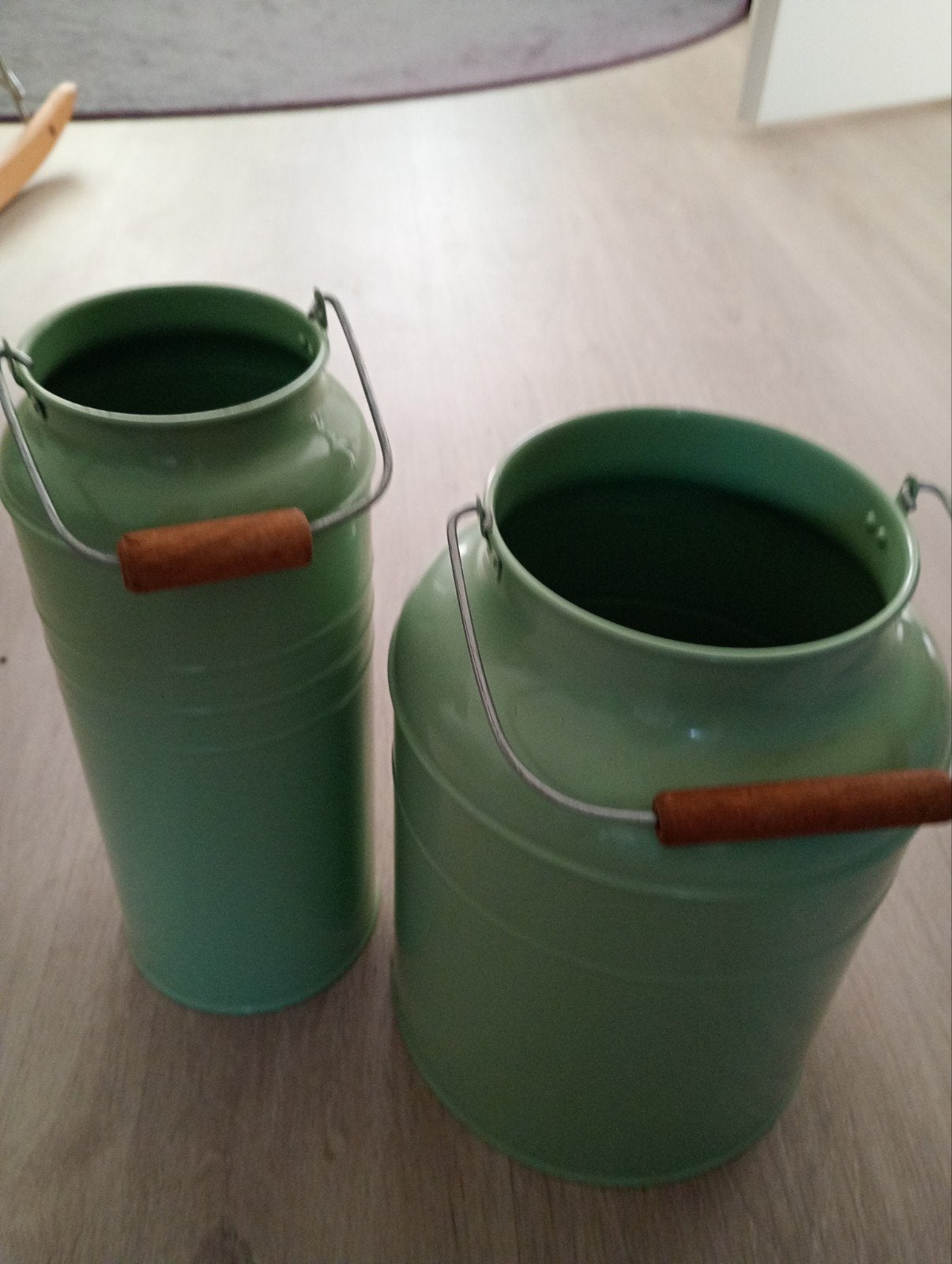 Set van 2 decoratieve melkbussen - Lichtgroen metaal, Groen, Ophalen of Verzenden, Metaal, Landelijk