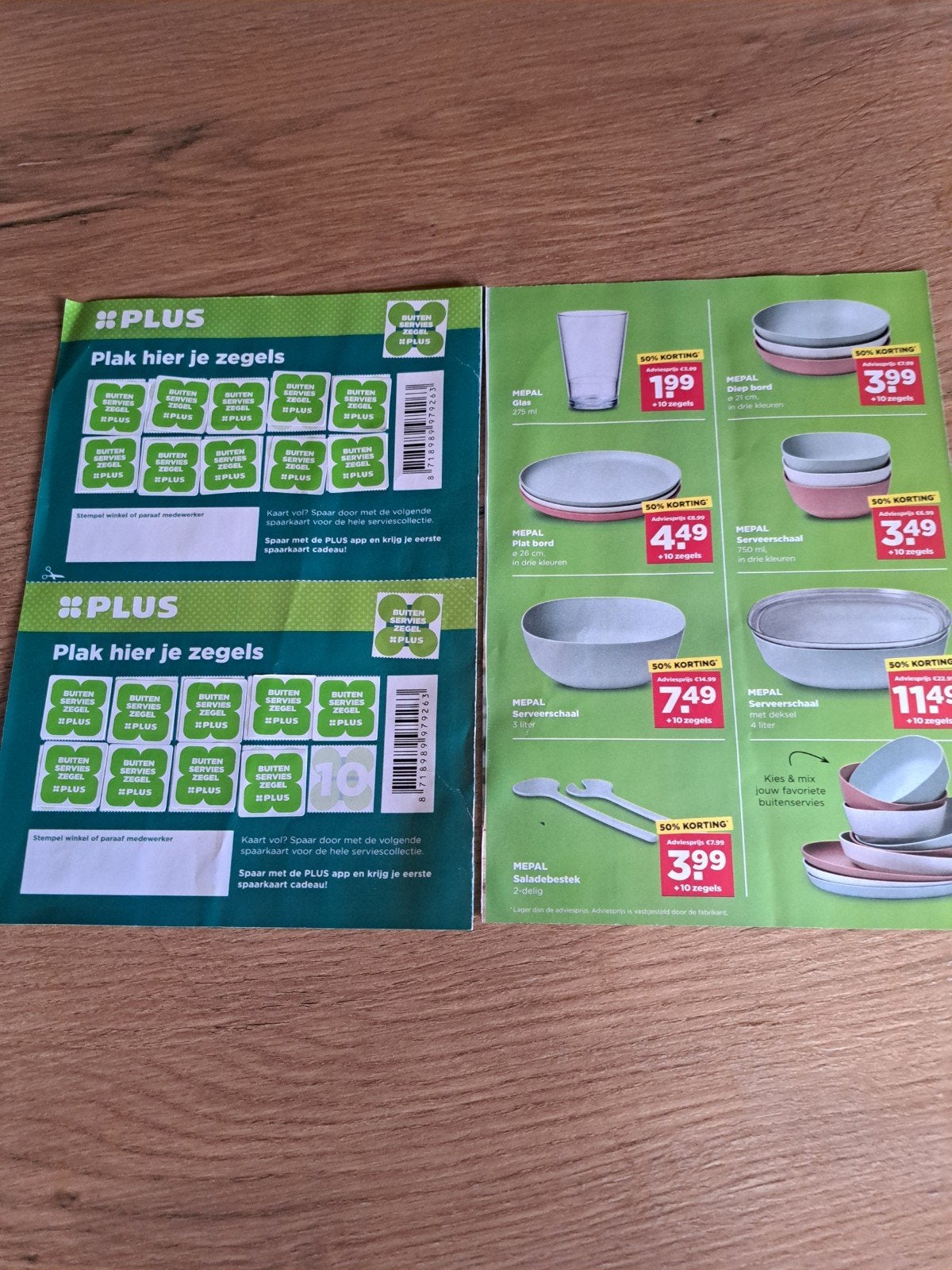 19 spaarzegels Mepal buitenservies Plus, Verzamelen, Supermarktacties, Plus, Ophalen of Verzenden