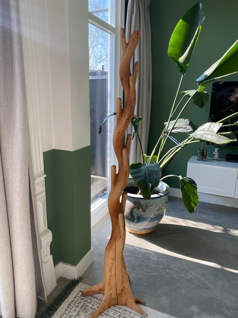 Unieke houten staande kapstok, boomstam design, Huis en Inrichting, Ophalen, Zo goed als nieuw, Staande kapstok, 150 tot 200 cm