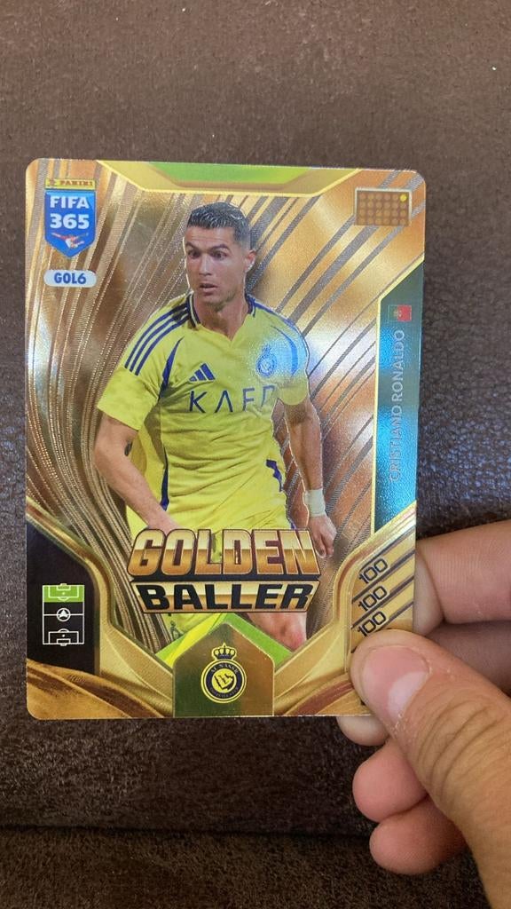 Panini FIFA 365 Golden Baller Cristiano Ronaldo kaart, Ophalen of Verzenden, Zo goed als nieuw, Buitenlandse clubs, Spelerskaart