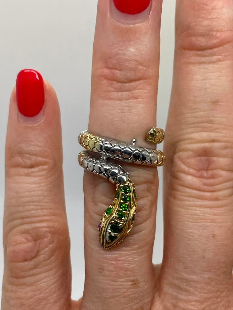 D884 Prachtige zilveren ring bicolor slang maat 16,5, Sieraden, Tassen en Uiterlijk, Ringen, Ophalen of Verzenden, Kleiner dan 17
