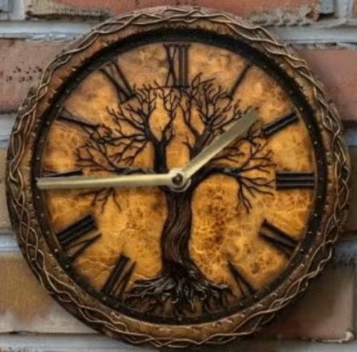 Vintage ronde wandklok van metaal - Levensboom (20cm), Ophalen of Verzenden, Nieuw, Wandklok