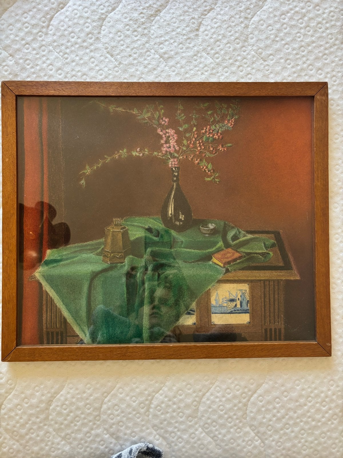 Vintage stilleven met bloemen en Delfts blauw, Antiek en Kunst, Kunst | Schilderijen | Klassiek, Stilleven, Ophalen of Verzenden