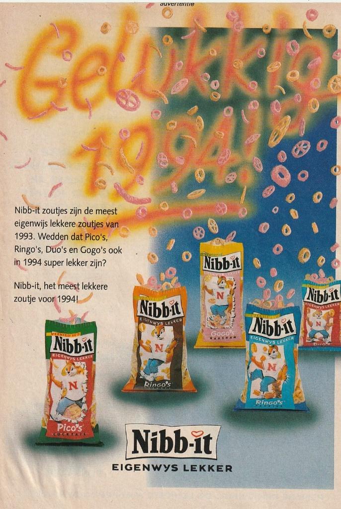 Retro reclame 1993 Nibb-it chips op Oudejaarsavond, Verzenden, Overige typen