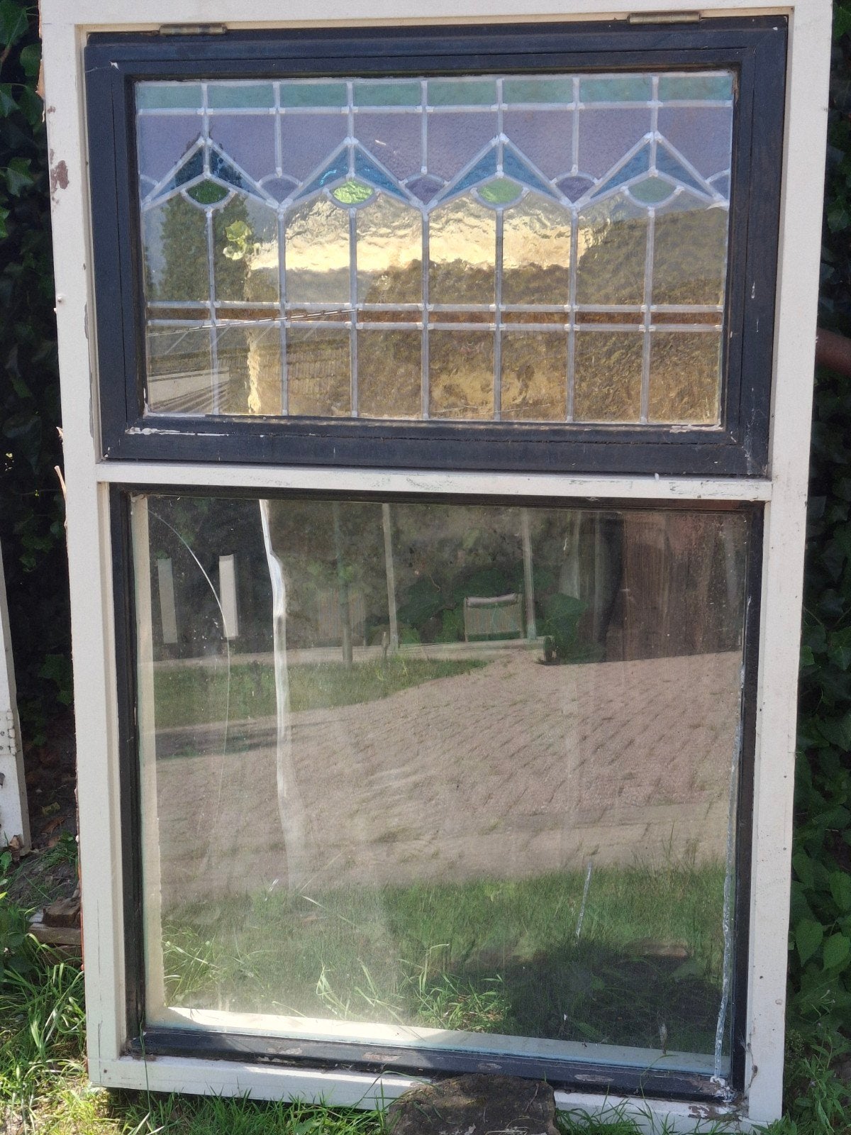 Dubbel glas raam met scheur in onderste ruit, Doe-het-zelf en Verbouw, Glas en Ramen, Ophalen