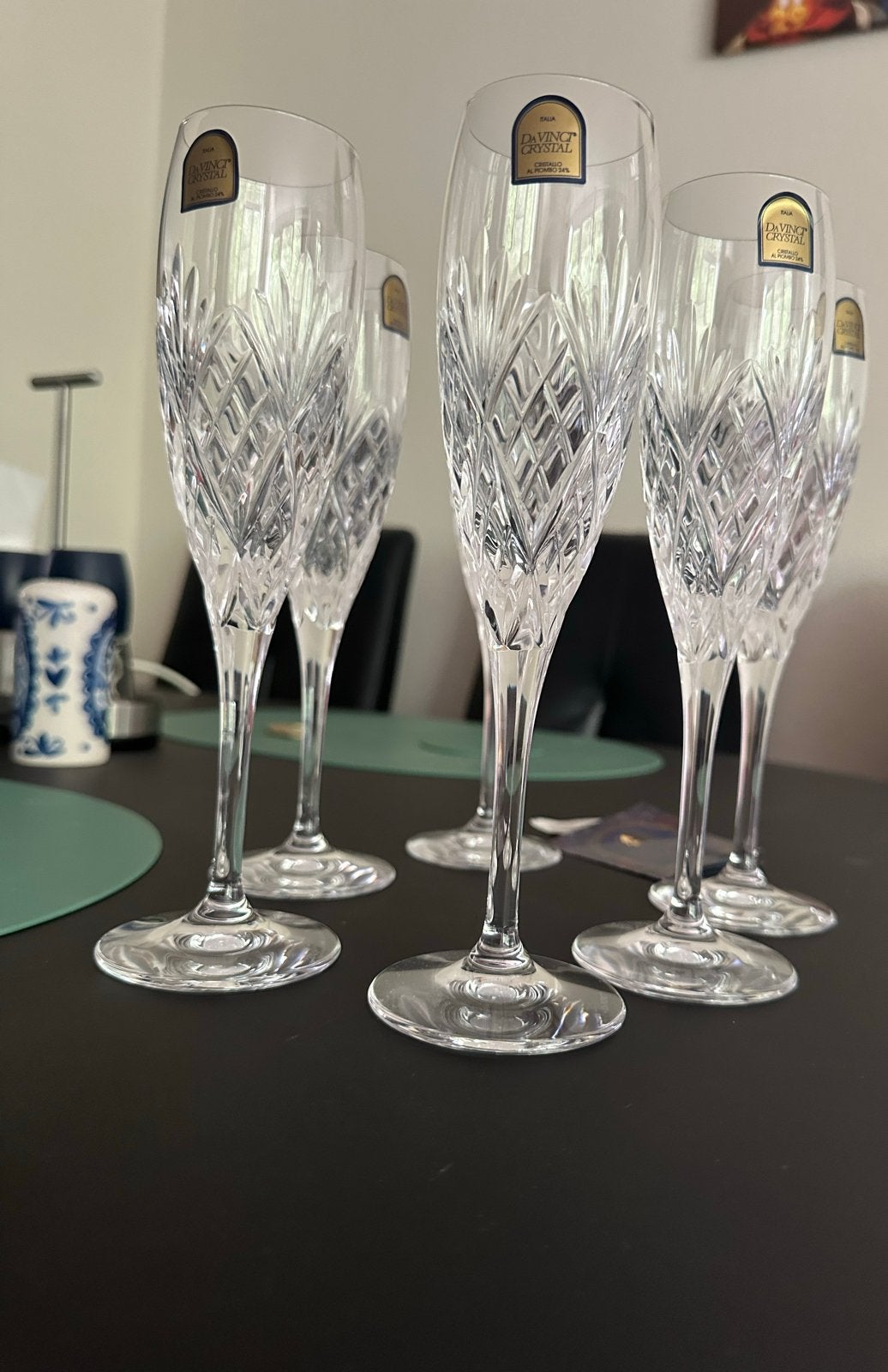 Set van 6 DaVinci Crystal champagneglazen, 24% loodkristal, Ophalen of Verzenden